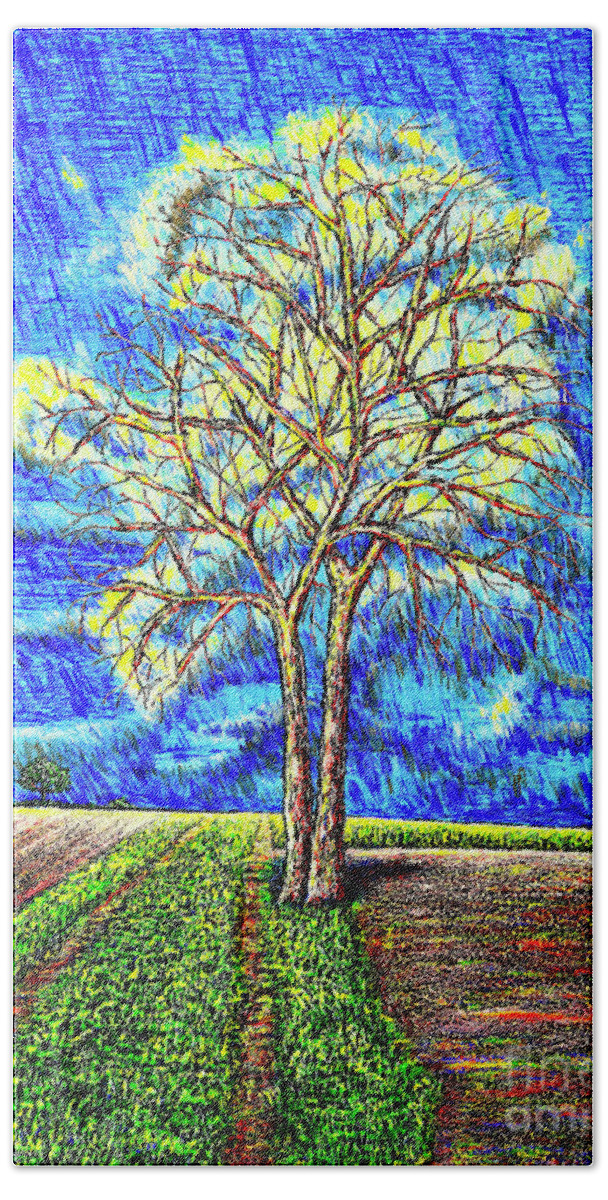 Tree Beach Sheet featuring the painting Field.tree by Viktor Lazarev