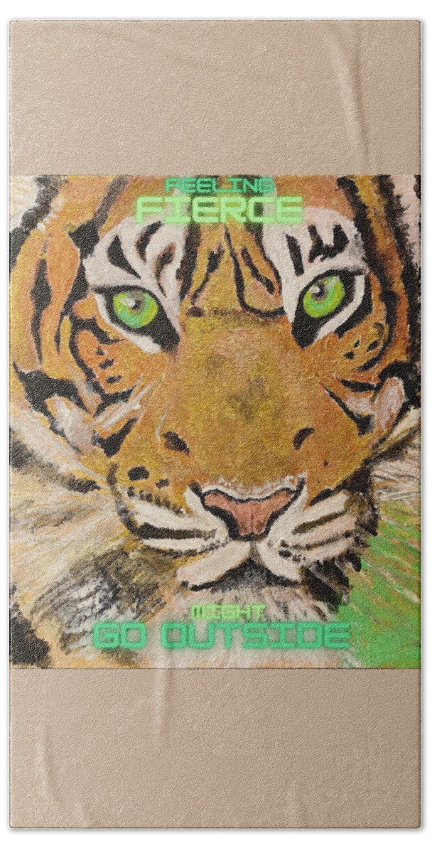 Tiger Beach Towel featuring the painting Fierce by Melody Fowler