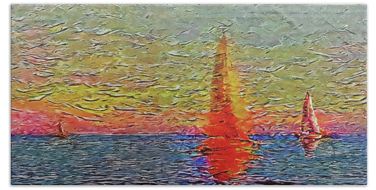 Sunset Beach Towel featuring the digital art Fiery Kiss by Alex Mir