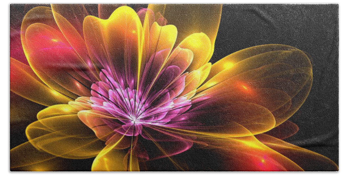 Fractal Beach Towel featuring the digital art Fire Flower by Svetlana Nikolova