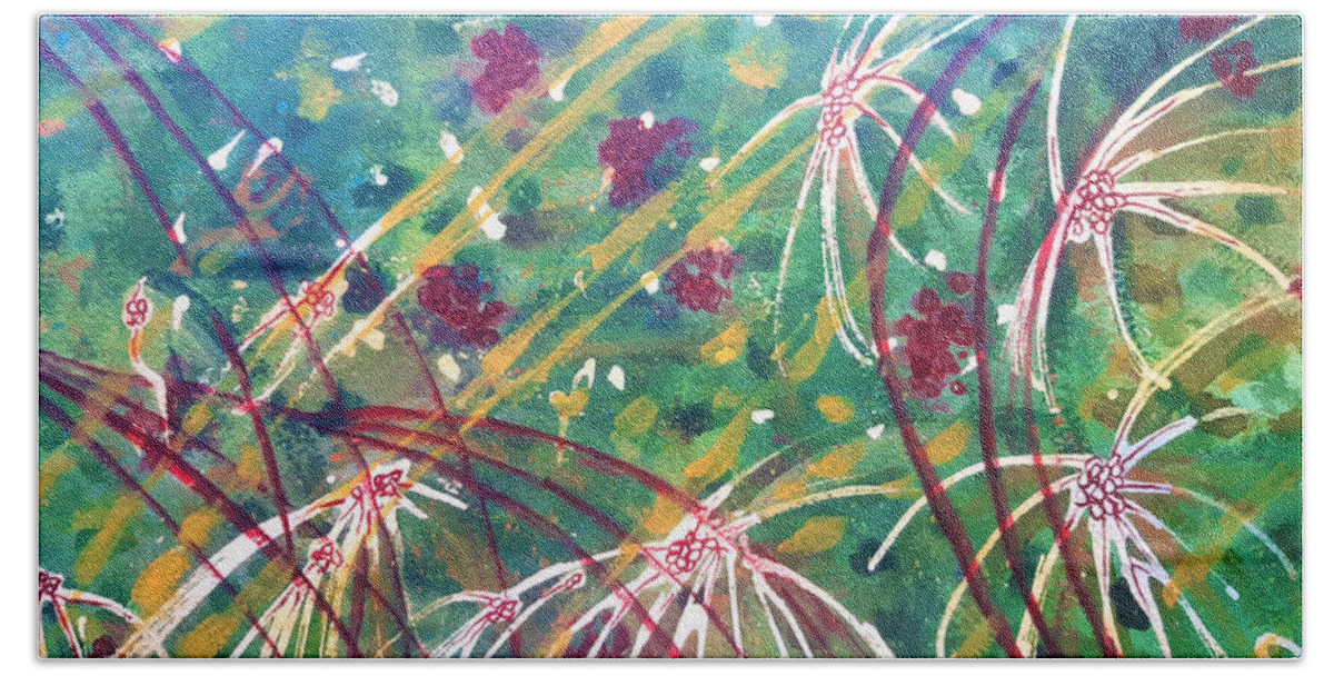 Watercolor Beach Towel featuring the painting Fireworks and Fireflies by L A Feldstein