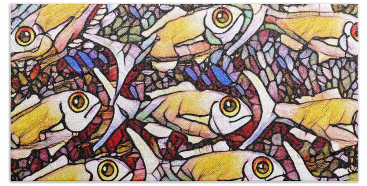 Modern Abstract Art Beach Towel featuring the mixed media Fish There's Always One Rebel by Joan Stratton