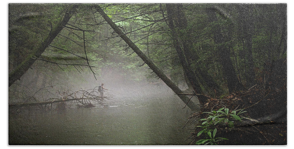 Calm Beach Sheet featuring the photograph Fishing on Clark's Creek by Phil And Karen Rispin