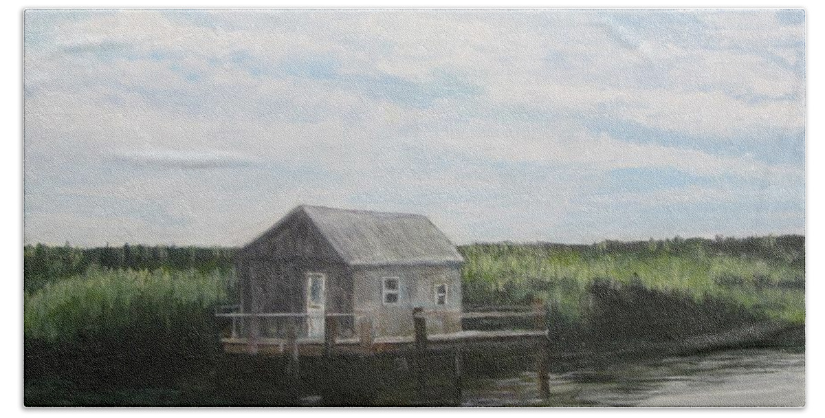 Painting Beach Towel featuring the painting Fishing Shack by Paula Pagliughi