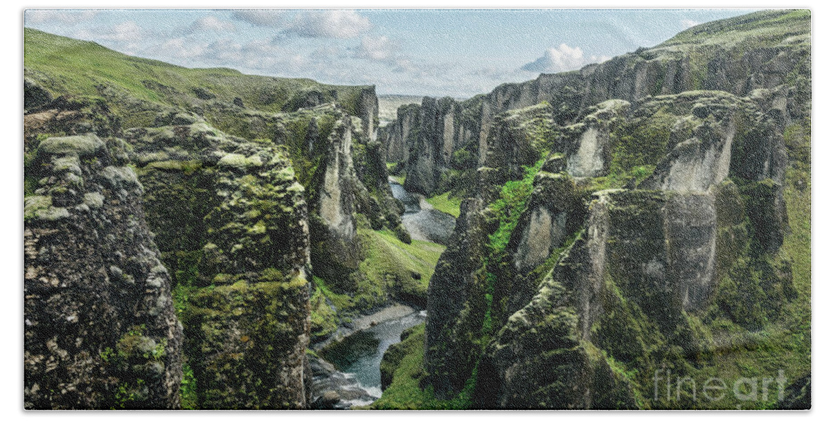 Iceland Beach Towel featuring the photograph Fjadrargljufur canyon, Iceland by Delphimages Photo Creations