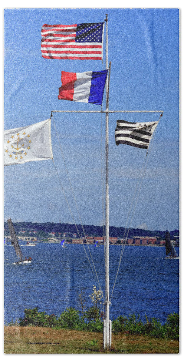 Flag Beach Towel featuring the photograph Flags by the Bay by Jim Feldman