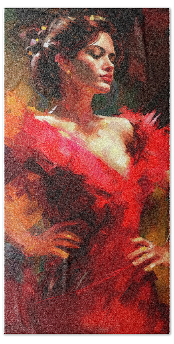 Flamenco Beach Towel featuring the painting Flamenco Dancer, 17 by AM FineArtPrints