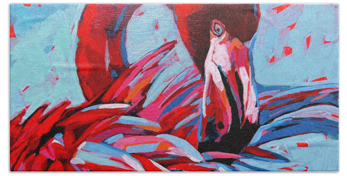 Flamingo Beach Towel featuring the painting Lady in Red by Kelly Smith