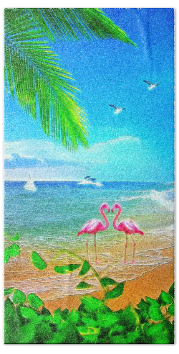Flamingo Beach Towel featuring the digital art Flamingo Love by Rachel Hannah