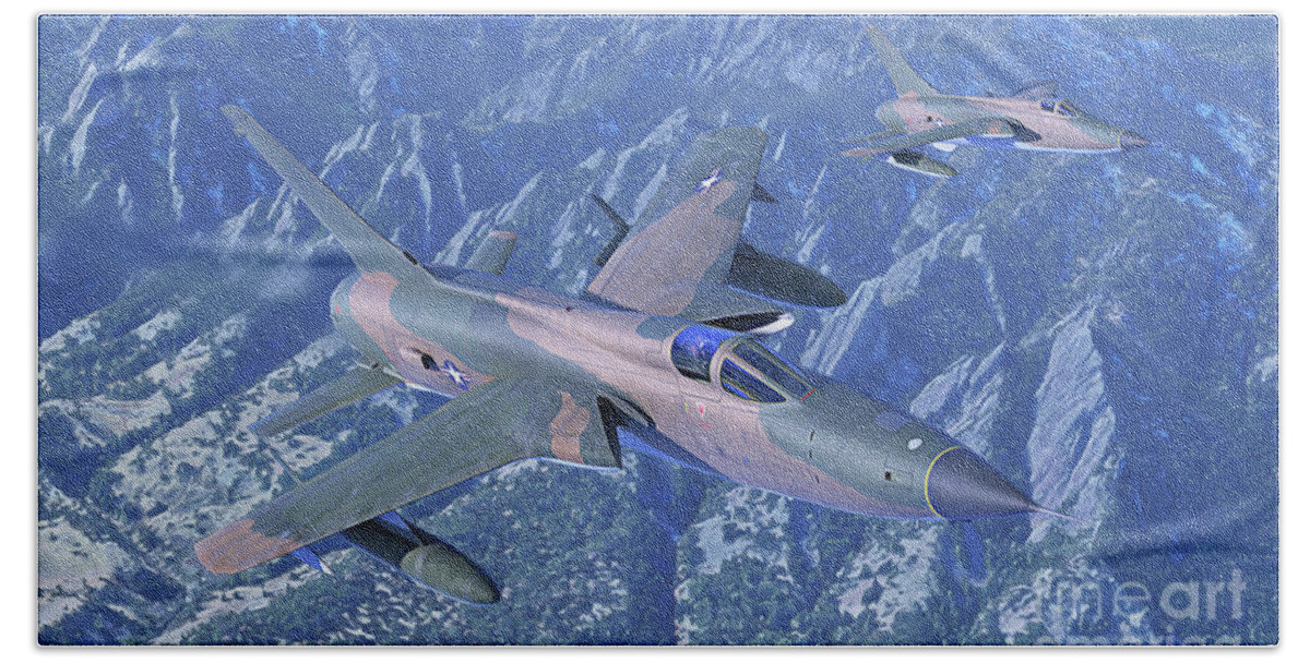 F-105 Beach Towel featuring the digital art Flatiron Thuds by Hangar B Productions