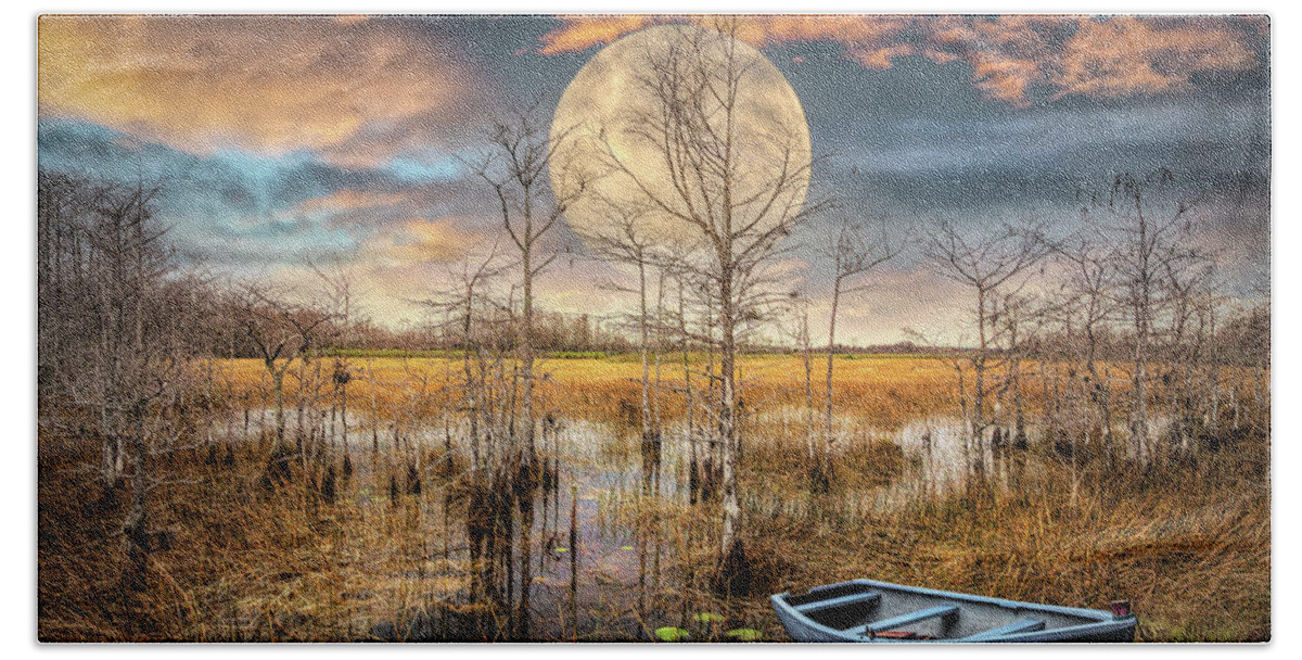 Boats Beach Towel featuring the photograph Floating Under the Full Moon by Debra and Dave Vanderlaan