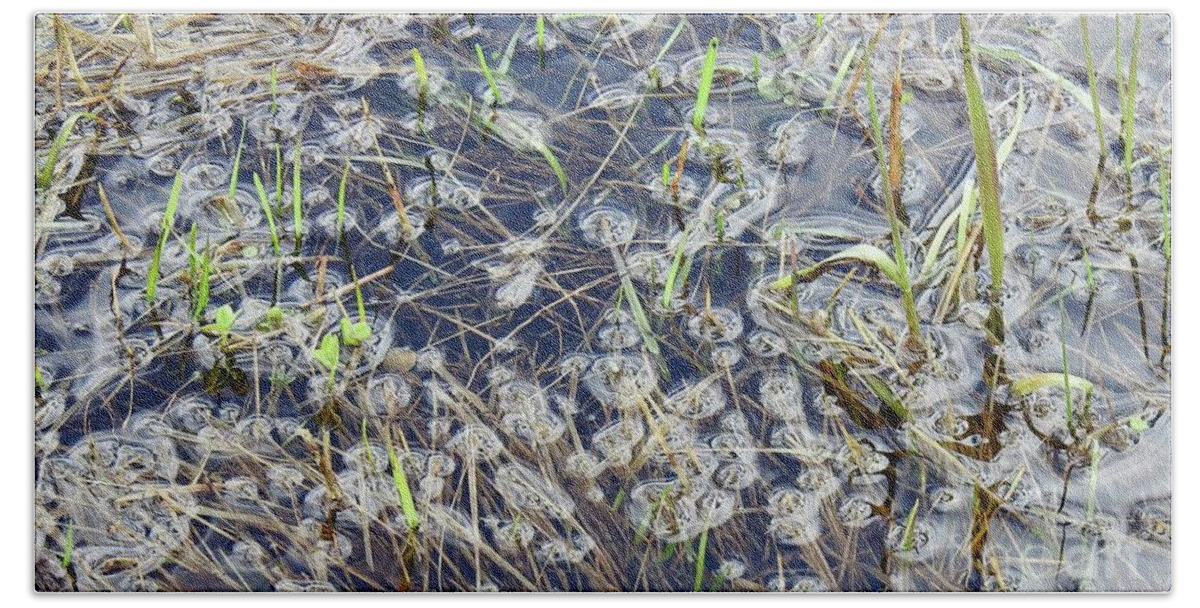 Grasses And Weeds Submerged Beach Towel featuring the photograph Flood puddles by Nicola Finch