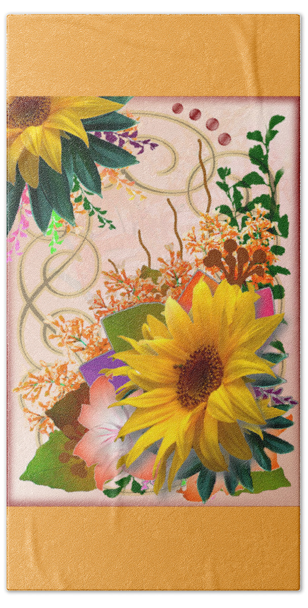 Autumn Beach Towel featuring the digital art Floral Autumn Seasonal Card of November Colors by Delynn Addams
