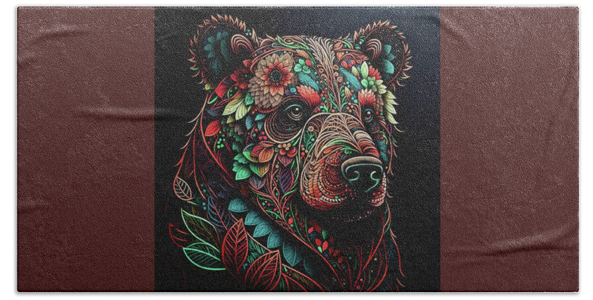 Bears Beach Towel featuring the digital art Floral Bear by Peggy Collins