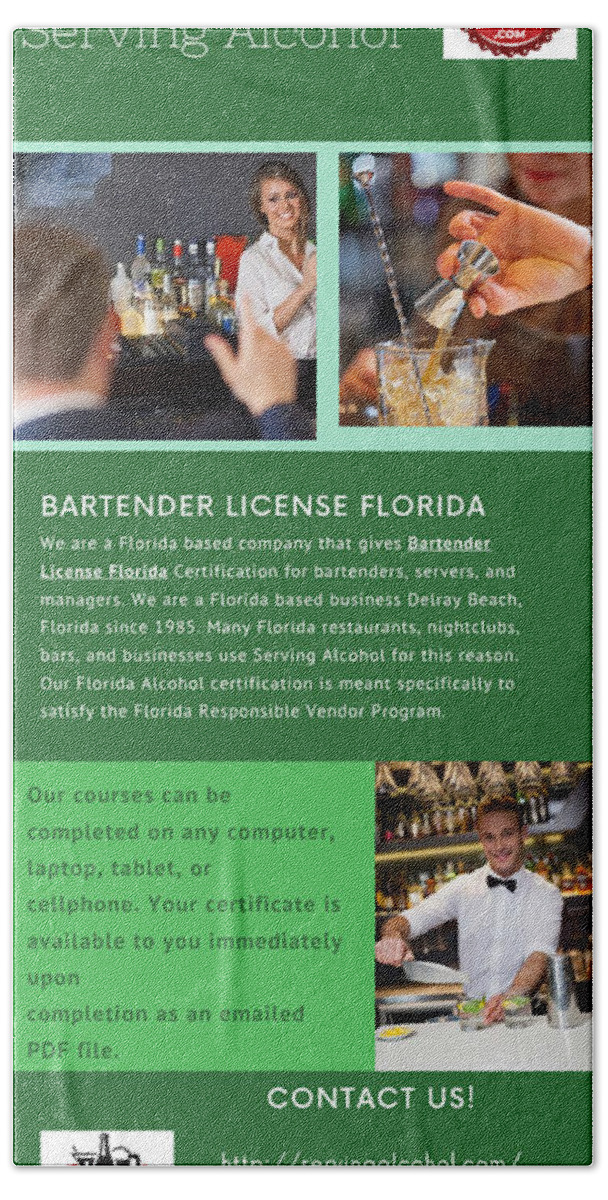 Florida Bartender License Beach Towel by Serving Alcohol - Pixels