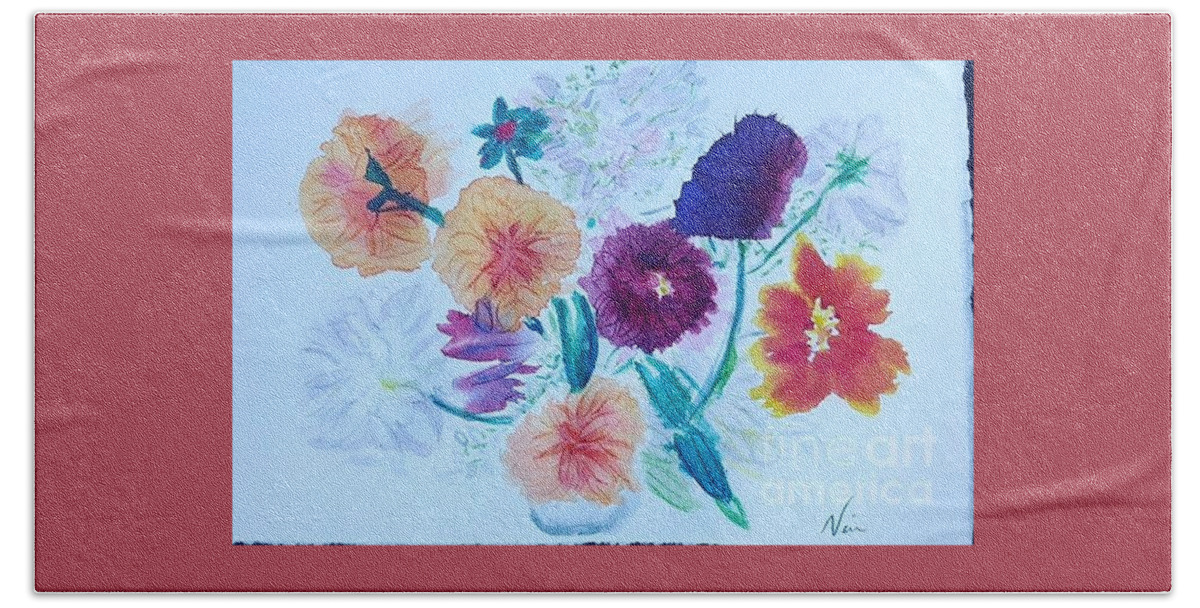 Flowers Flower Beach Towel featuring the painting Flower Full by Nina Jatania