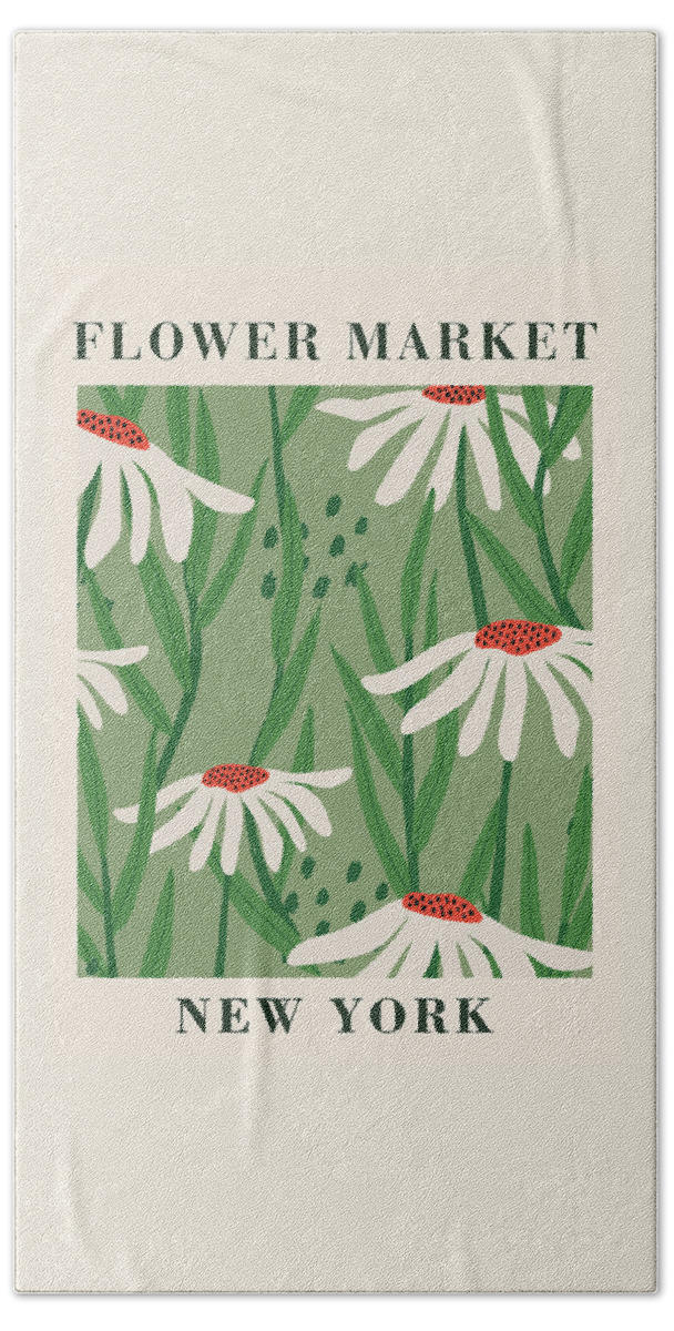 Flower Market Beach Towel featuring the painting Flower Market New York Retro Botanical by Modern Art
