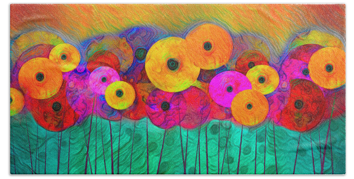 Flower Beach Towel featuring the painting Flower Power Fourteen abstract flower art by Ann Powell