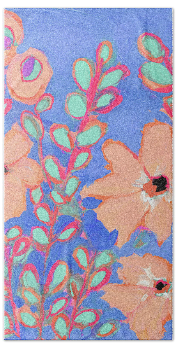 Flowers And Foliage Beach Towel featuring the painting Flowers and Foliage - Abstract flowers Acrylic painting by Patricia Awapara