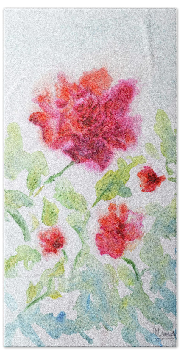 Flowers From My Garden Beach Towel featuring the painting Flowers from my garden 1 by Uma Krishnamoorthy