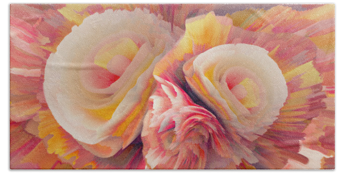 Gift Marriage Beach Towel featuring the mixed media Spring pink roses bathed in sunlight. by Elena Gantchikova