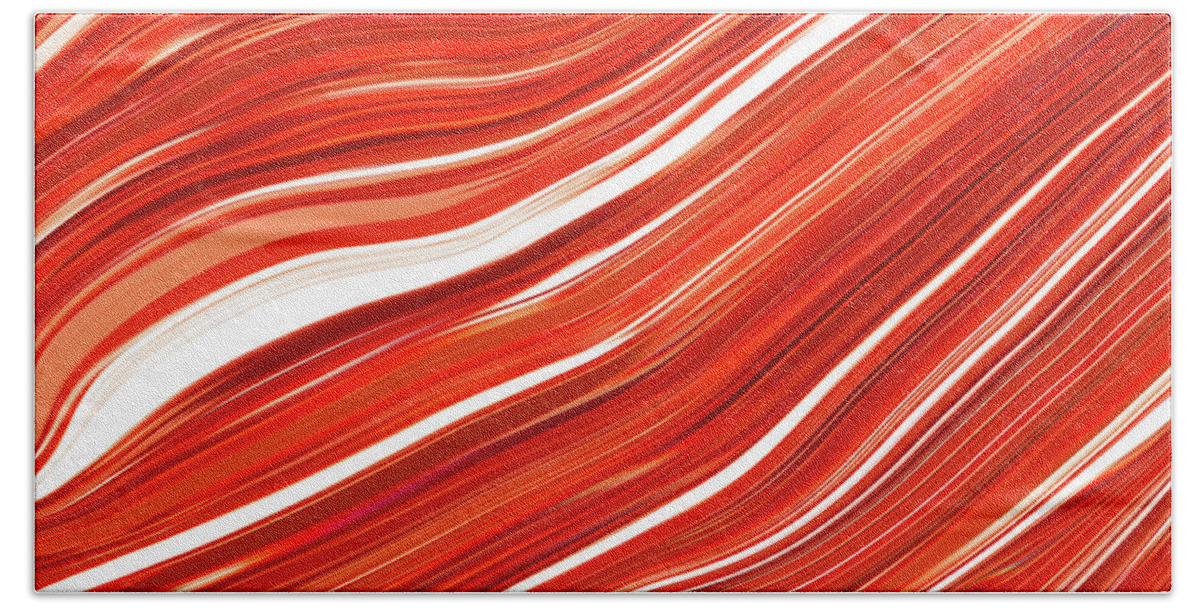 Abstract Beach Towel featuring the photograph Flowing Red Metallic Abstract by Severija Kirilovaite