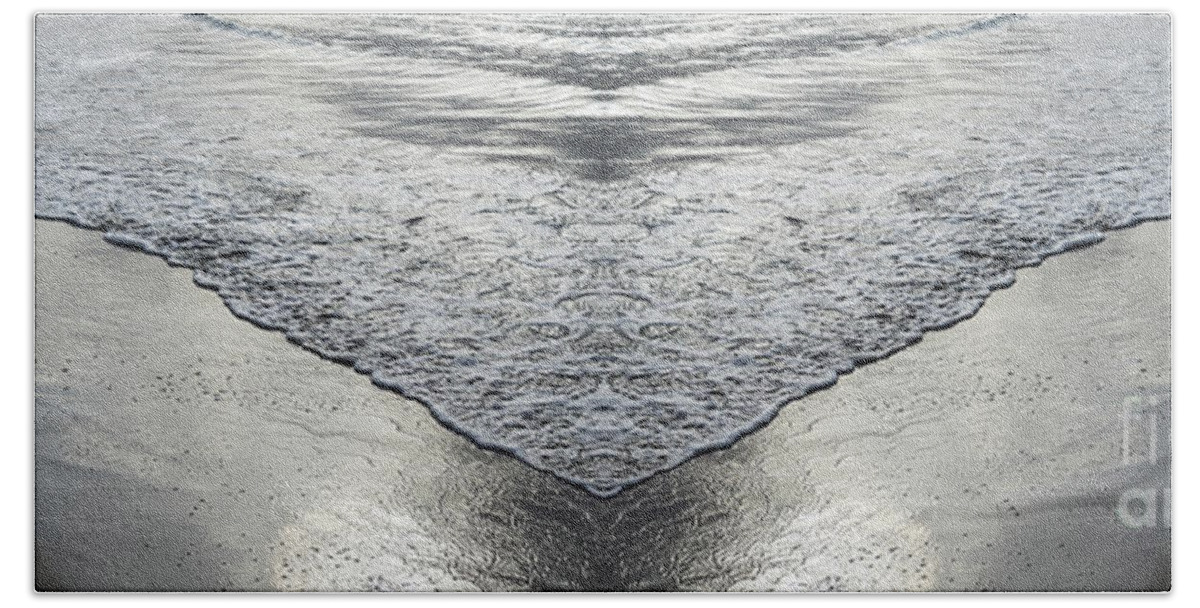 Sea Water Beach Towel featuring the digital art Flowing sea water and sandy beach, movement meets symmetry by Adriana Mueller