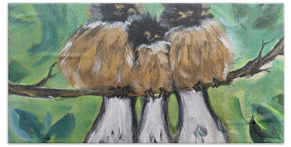 Birds Beach Towel featuring the painting Fluffies by Roxy Rich