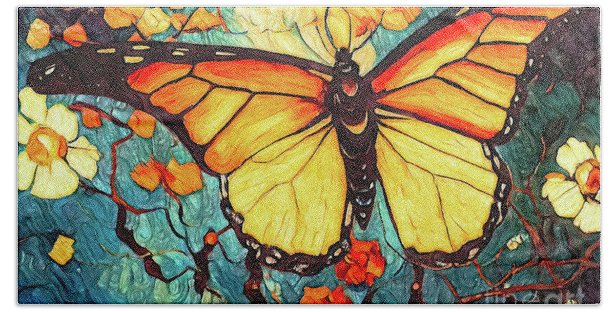 Monarch Butterfly Beach Towel featuring the painting Fluttering Monarch by Tina LeCour