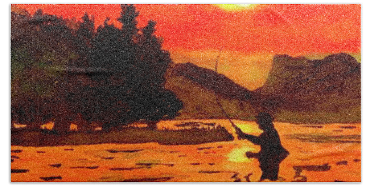  Beach Towel featuring the painting Fly Fishing by John Macarthur
