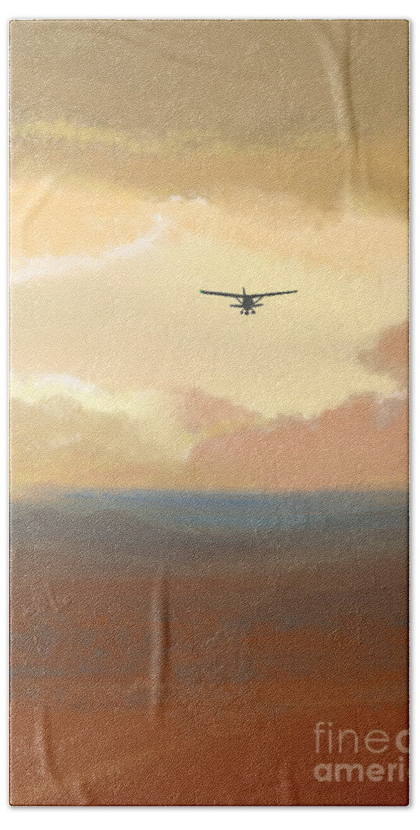 Landscape Beach Towel featuring the digital art Fly into the Sunset by Rohvannyn Shaw