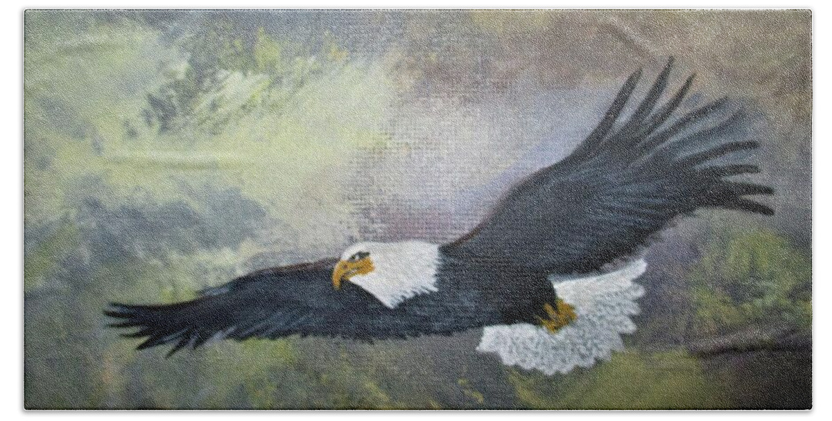 Eagle Flying Beach Towel featuring the painting Fly Like An EAGLE by Lynn Raizel Lane