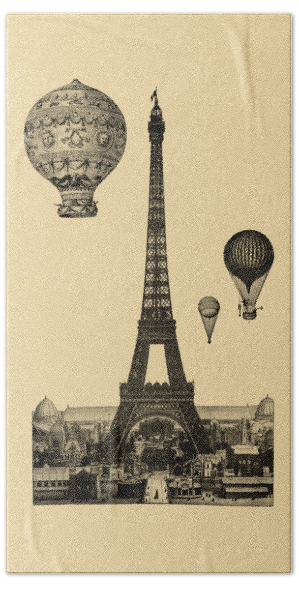 Eiffel Tower Beach Towel featuring the digital art Flying Over Paris by Madame Memento
