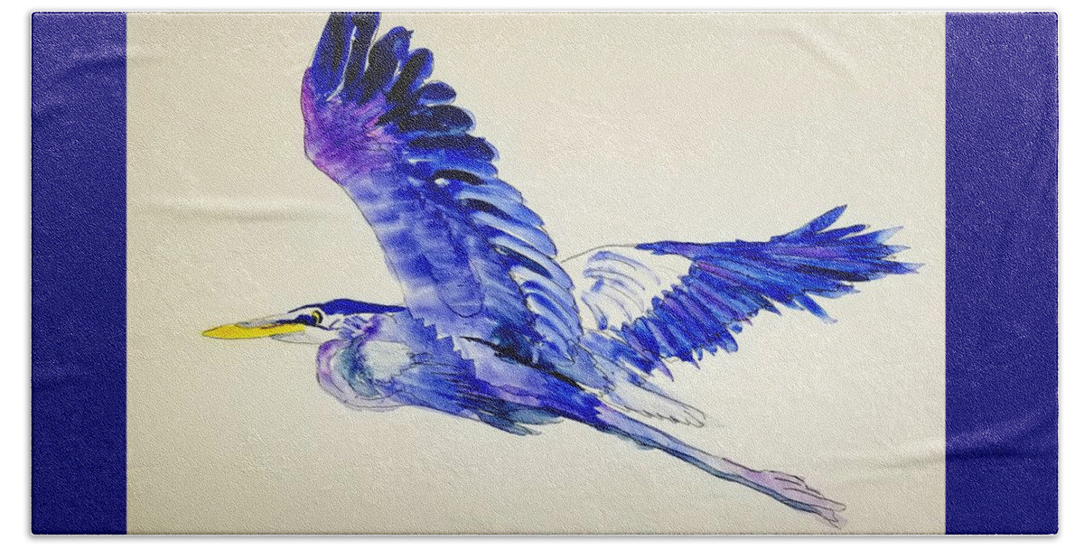 Blue Heron Beach Towel featuring the photograph Flying Solo by Ann Frederick