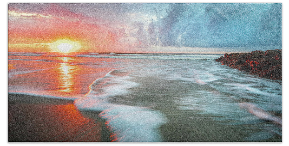Folly Beach Beach Towel featuring the photograph Folly Beach Sunrise by Jordan Hill