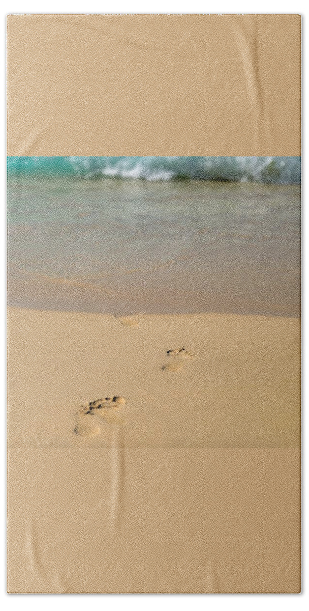 Footprints Beach Towel featuring the photograph Footprints at the Water's Edge by Nancy Ayanna Wyatt