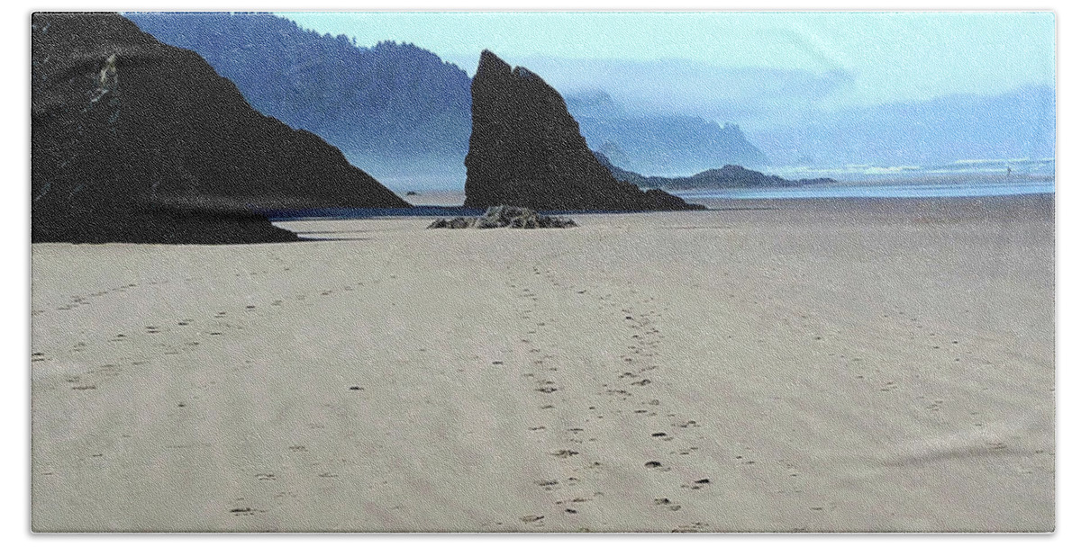 Landscape Beach Towel featuring the photograph Footprints In The Sand by Melinda Firestone-White