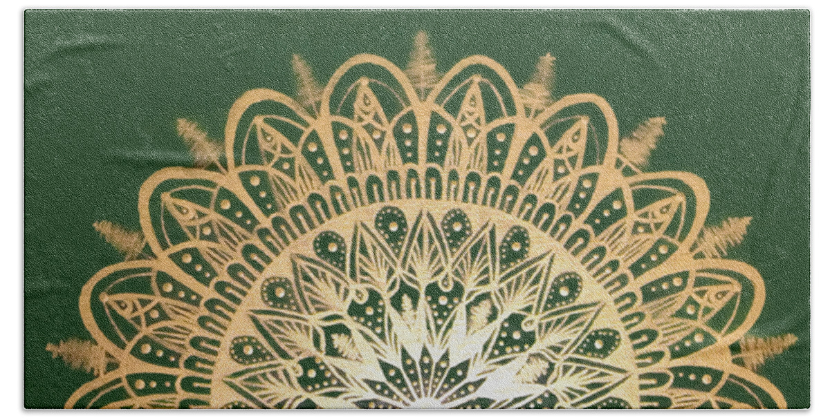 Mandala Beach Towel featuring the painting Forest Meditation Mandala by Eseret Art