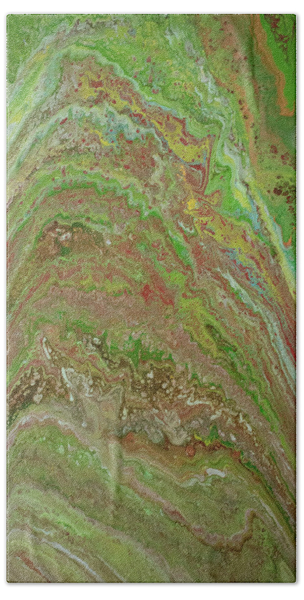 Green Beach Towel featuring the mixed media Forest Pour by Aimee Bruno