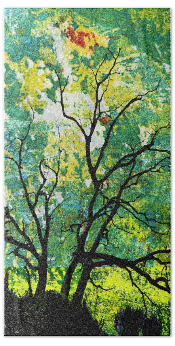 Tree Beach Towel featuring the mixed media Forest sunset by Lorena Cassady