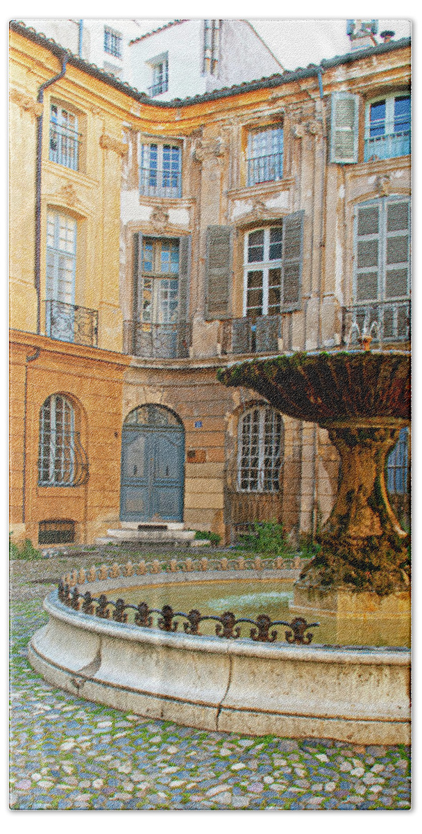 Fountain Beach Towel featuring the photograph Fountain in Courtyard - Aix-en-Provence, France by Denise Strahm