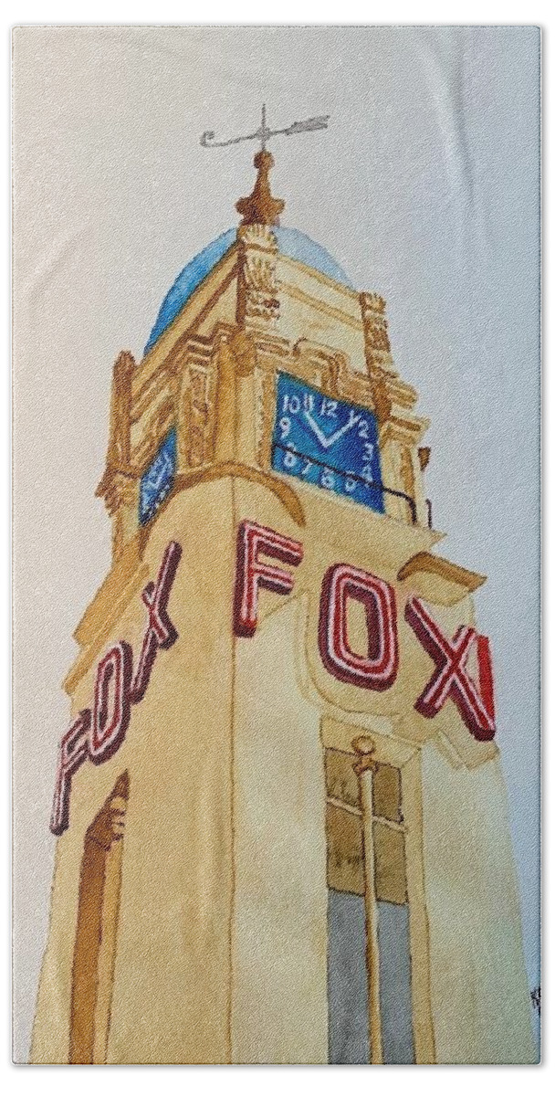 Fox Beach Sheet featuring the painting FOX Theater, Bakersfield,CA by Katherine Young-Beck