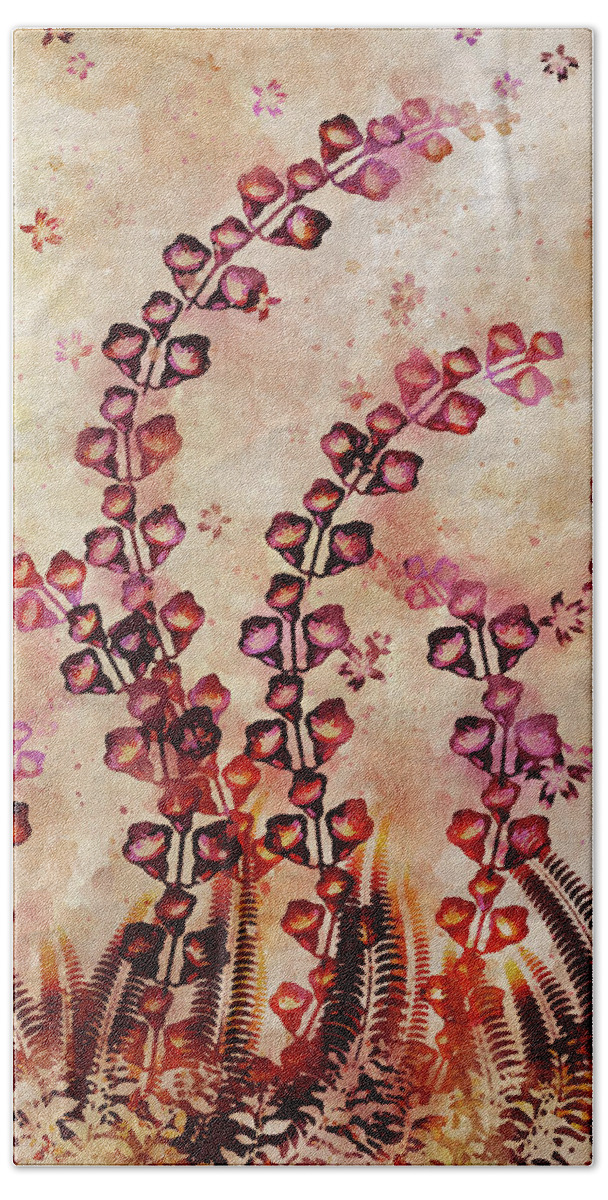 Foxgloves Beach Towel featuring the digital art Foxgloves and Ferns Watercolor by Peggy Collins