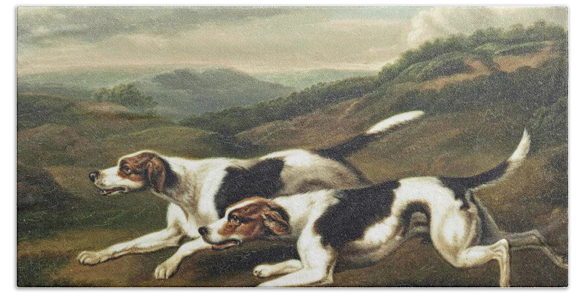 Foxhounds Beach Sheet featuring the painting Foxhounds oil on panel by Samuel Raven