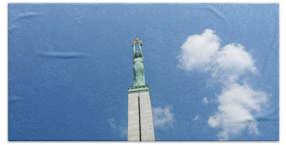 Freedom Beach Towel featuring the photograph Freedom Monument Riga Latvia Europe by Joelle Philibert
