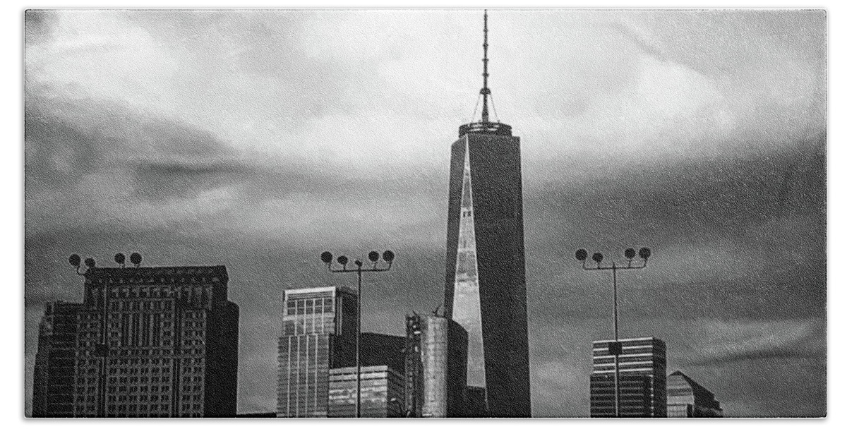 Architecture Beach Towel featuring the photograph Freedom tower in black and white by Jim Feldman