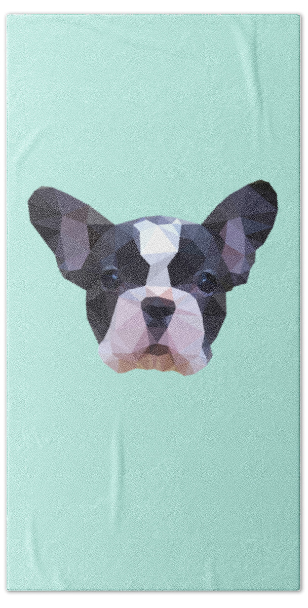 Frenchie Beach Towel featuring the digital art Frenchie Low Poly design by Jindra Noewi