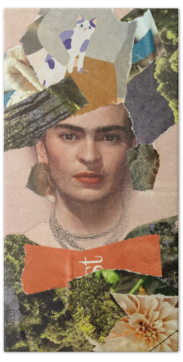 Frida Kahlo Beach Towel featuring the mixed media Frida 1 by Nop Briex