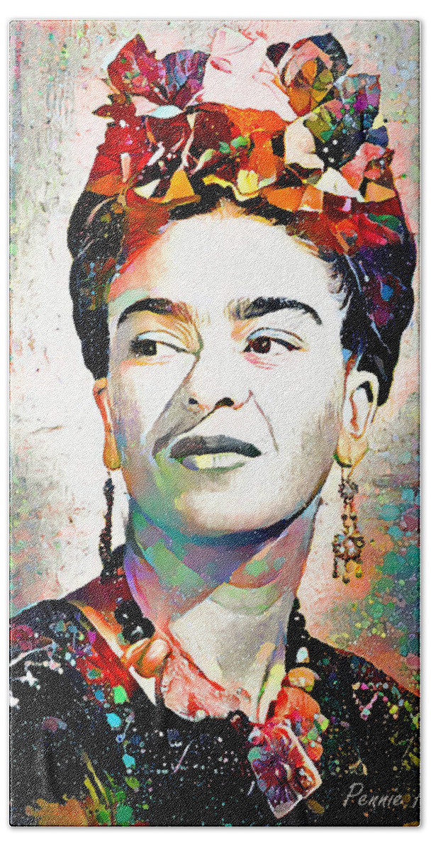 Frida Kahlo Beach Towel featuring the digital art Frida Kahlo by Pennie McCracken