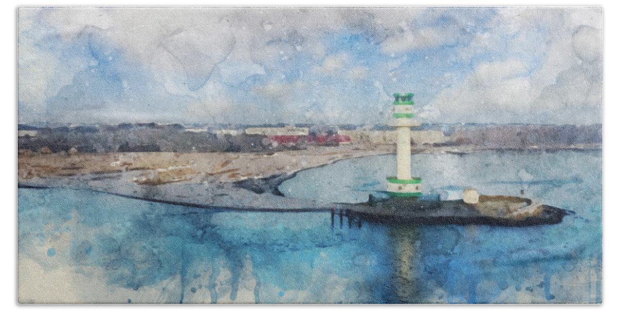 Lighthouse Beach Towel featuring the digital art Friedrichsort lighthouse by Geir Rosset